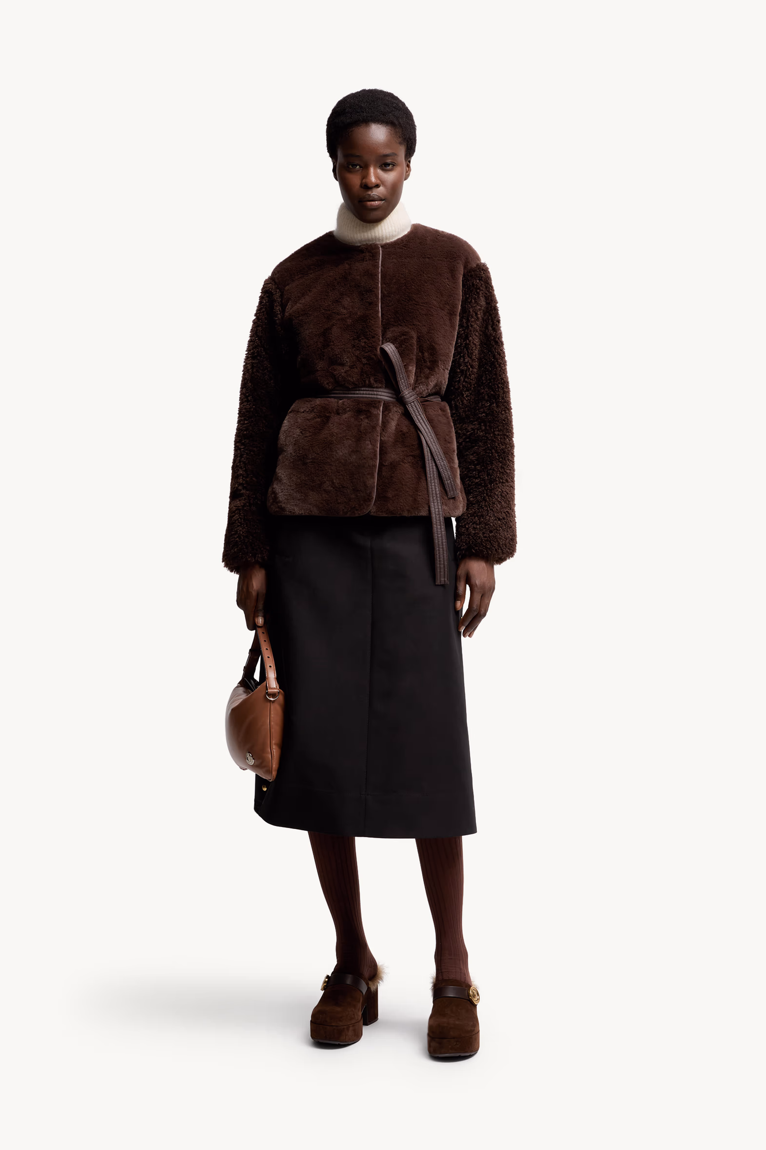 Jouillat Faux Fur & Teddy Short Down Jacket Women Dark Brown Moncler 0